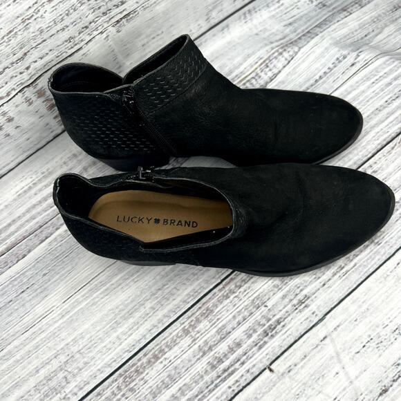 Lucky Brand Brintly Black Suede Leather Ankle Boots Women’s Size 7 - Picture 3 of 4